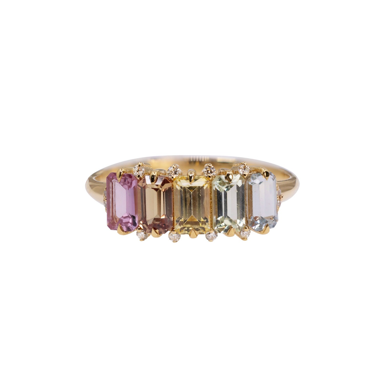  Inel Aur Roz 18K, Safire Multicolore 1.86 ct, Diamante 0.06 Ct 