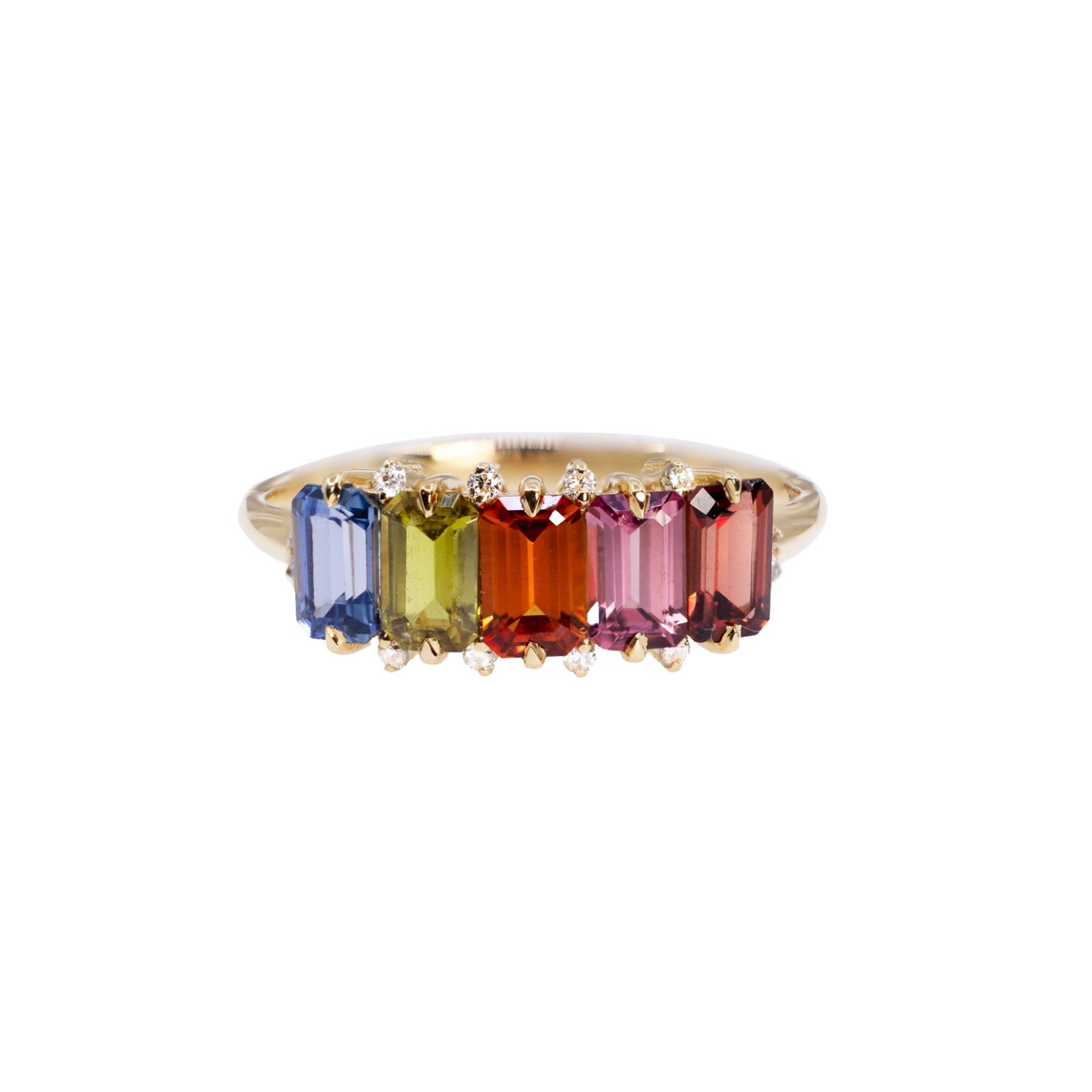  Inel Aur Roz 18K, Safire Multicolore 1.83 ct, Diamante 0.06 Ct 