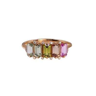  Inel Aur Roz 18K, Safire Multicolore 1.73 ct, Diamante 0.06 Ct 