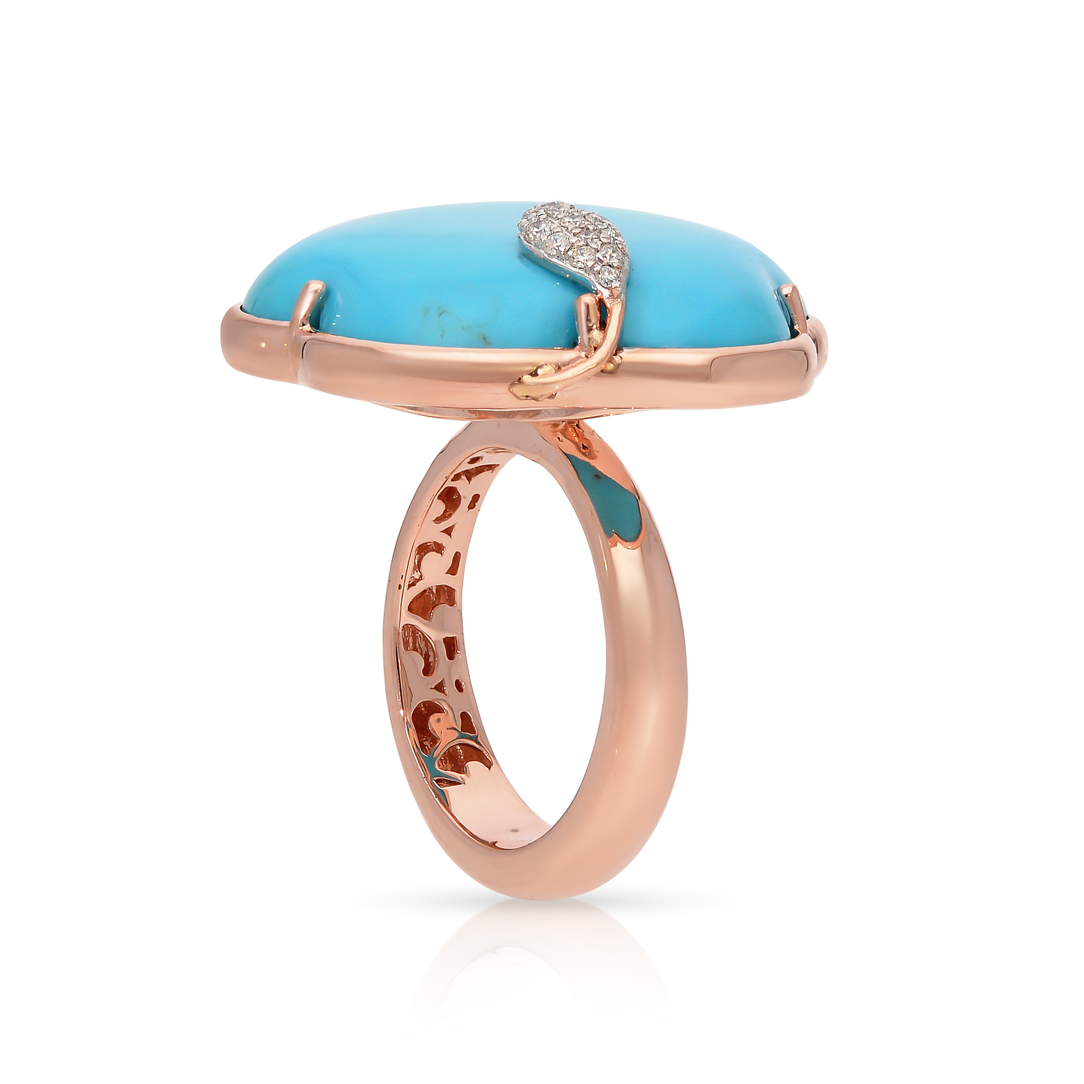  Inel Aur Roz 14K, Turquoise 22.90 ct, Diamante 0.12 Ct 3