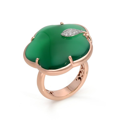  Inel Aur Roz 14K, Onix Verde 21.30 ct, Diamante 0.12 Ct 2