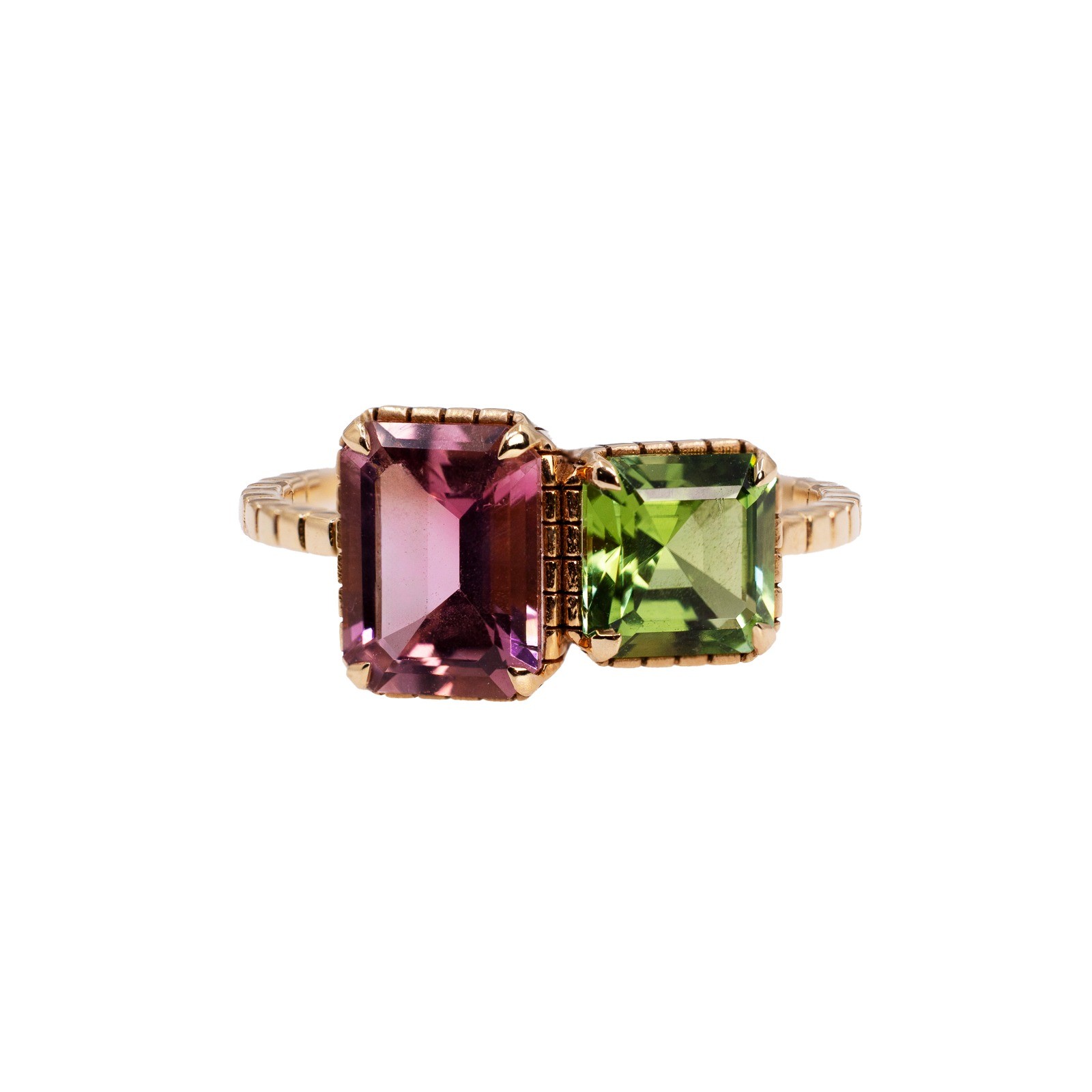  Inel Aur Roz 18K, Turmalina Roz 1.41 Ct, Turmalina Verde 1.01 Ct 1