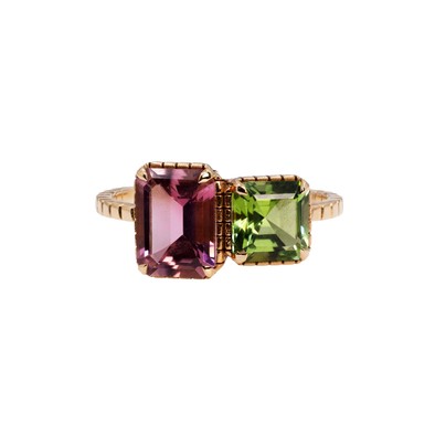  Inel Aur Roz 18K, Turmalina Roz 1.41 Ct, Turmalina Verde 1.01 Ct 1