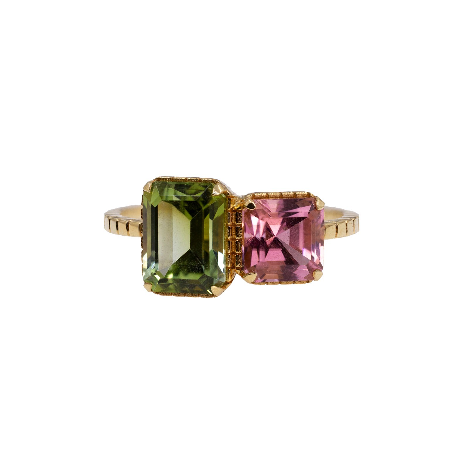  Inel Aur Roz 18K, Turmalina Verde 1.78 Ct, Turmalina Roz 1.28 Ct 1