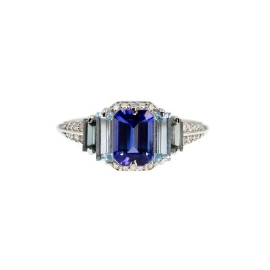  Inel Aur Alb 18K, Tanzanite 0.81 Ct, Aquamarine 0.38 Ct, Turmalina 0.20 Ct, Diamante 0.12 Ct 1