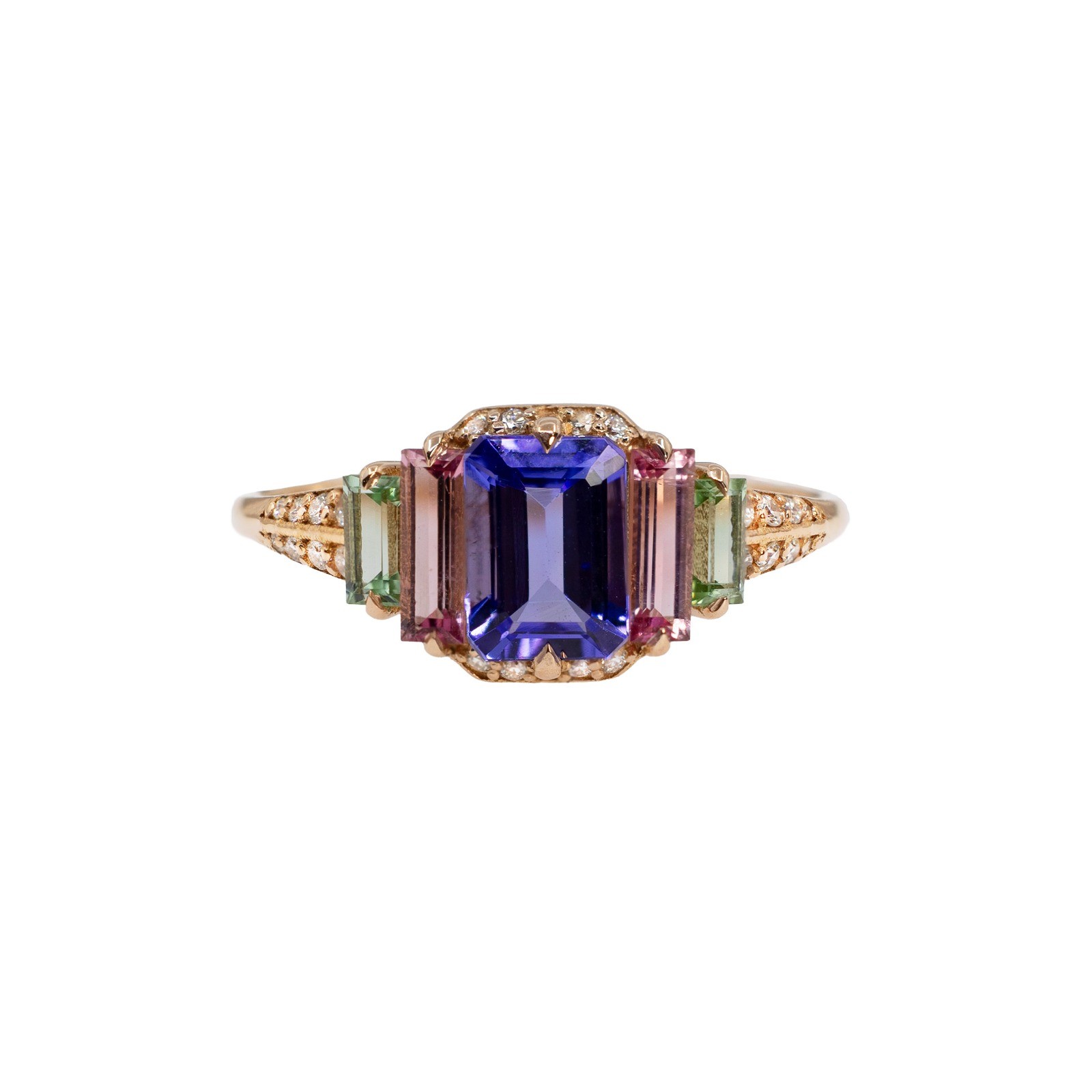  Inel Aur Roz 18K, Tanzanite 0.98 Ct, Turmalina Roz 0.35 Ct, Turmalina Verde 0.26 Ct,  Diamante 0.12 Ct 1