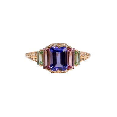  Inel Aur Roz 18K, Tanzanite 0.98 Ct, Turmalina Roz 0.35 Ct, Turmalina Verde 0.26 Ct,  Diamante 0.12 Ct 1