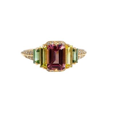  Inel Aur Galben 18K, Turmalina Roz 0.83 Ct, Turmalina Galbena 0.36 Ct, Turmalina Verde 0.26 Ct, Diamante 0.12 Ct 1