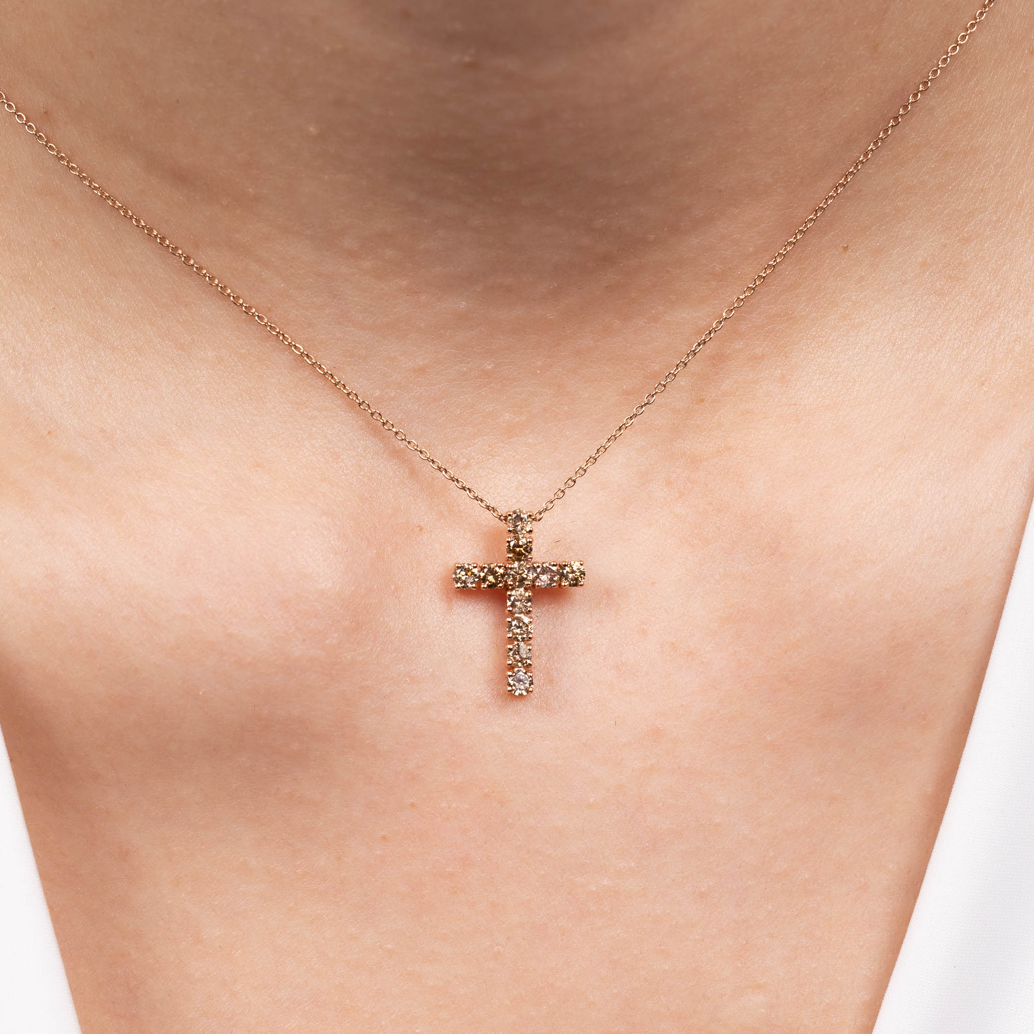  Colier Aur Roz 18k, Diamante Champagne 0.80 ct 2