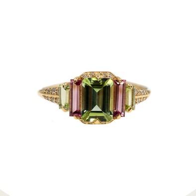  Inel Aur Galben 18K, Turmalina Verde 0.95 Ct, Turmalina Roz 0.38 Ct, Turmalina Verde 0.23 Ct, Diamante 0.12 Ct 1