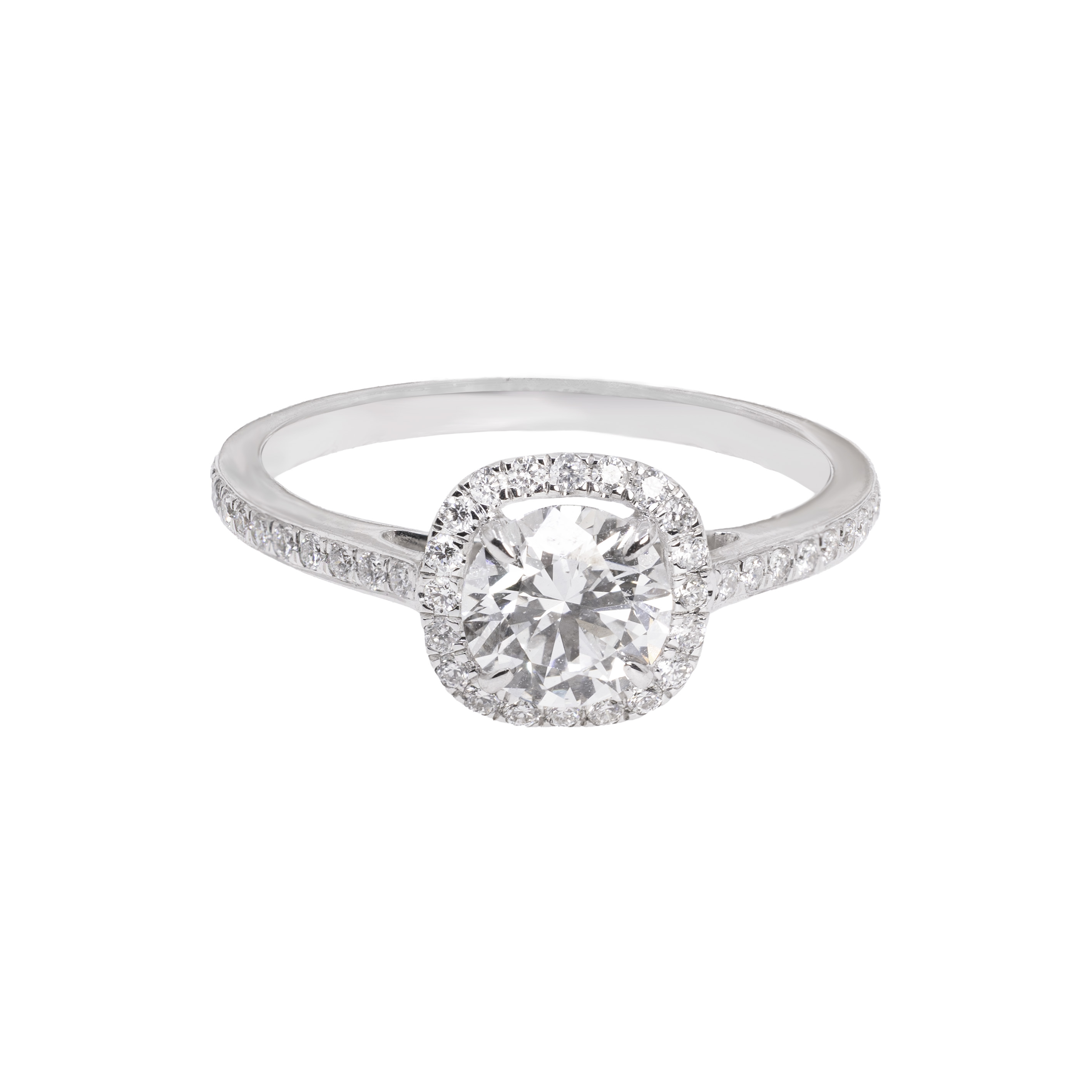  Inel Aur Alb 18k, Diamant Solitaire 0.90 ct H/SI2, Diamante laterale 0.36 ct 1