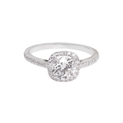  Inel Aur Alb 18k, Diamant Solitaire 0.90 ct H/SI2, Diamante laterale 0.36 ct 1