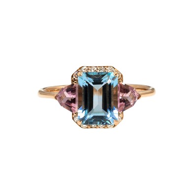  Inel Aur Roz 18K, Aquamarine 1.93 Ct, Turmalina Roz 0.57 Ct, Diamante 0.10 Ct 1