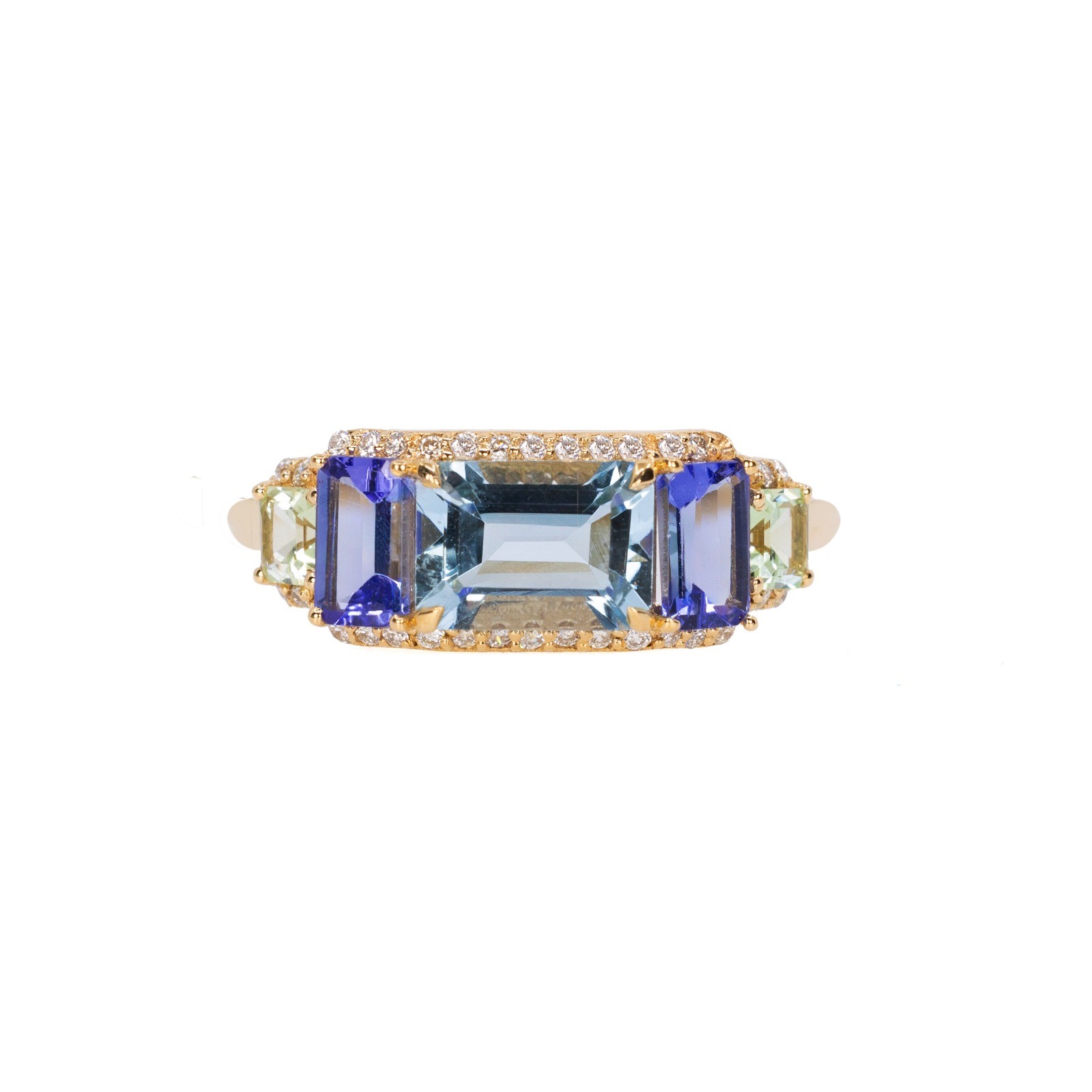  Inel Aur Galben 18K, Aquamarine 0.95 Ct, Tanzanite 0.69 Ct, Turmalina Verde 0.27 Ct, Diamante 0.14 Ct 1