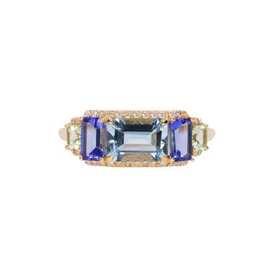 Inel Aur Galben 18K, Aquamarine 0.95 Ct, Tanzanite 0.69 Ct, Turmalina Verde 0.27 Ct, Diamante 0.14 Ct 1