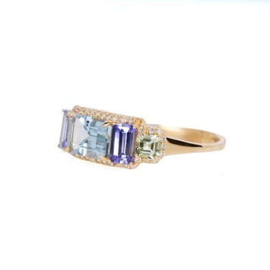  Inel Aur Galben 18K, Aquamarine 0.95 Ct, Tanzanite 0.69 Ct, Turmalina Verde 0.27 Ct, Diamante 0.14 Ct 3