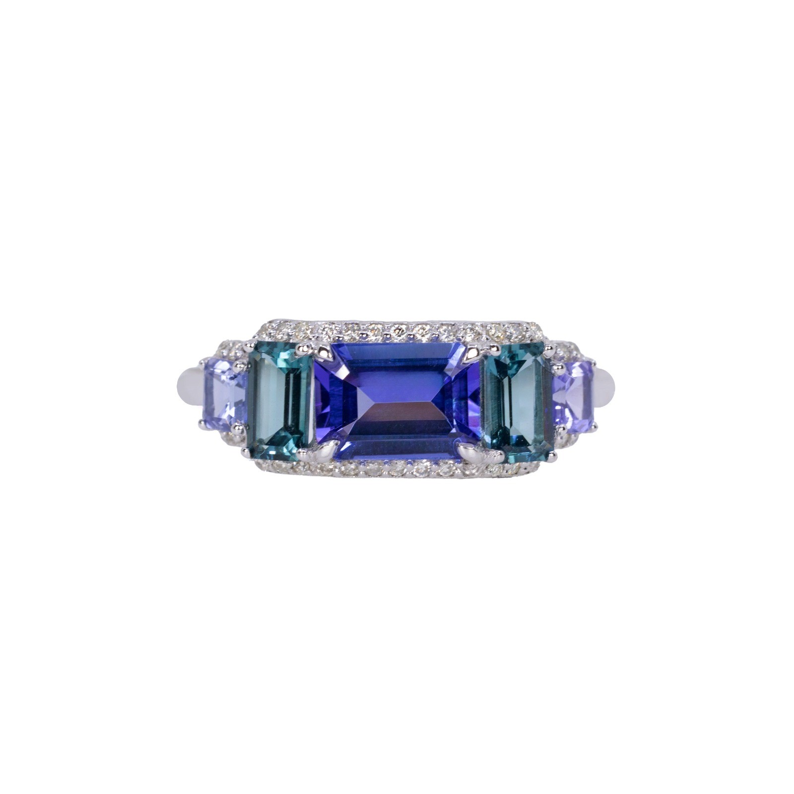  Inel Aur Alb 18K, Tanzanite 0.95 Ct, Turmalina Albastra 0.56 Ct, Tanzanite 0.33 Ct, Diamante 0.14 Ct 1