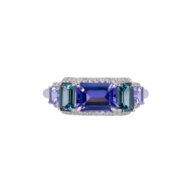  Inel Aur Alb 18K, Tanzanite 0.95 Ct, Turmalina Albastra 0.56 Ct, Tanzanite 0.33 Ct, Diamante 0.14 Ct 1
