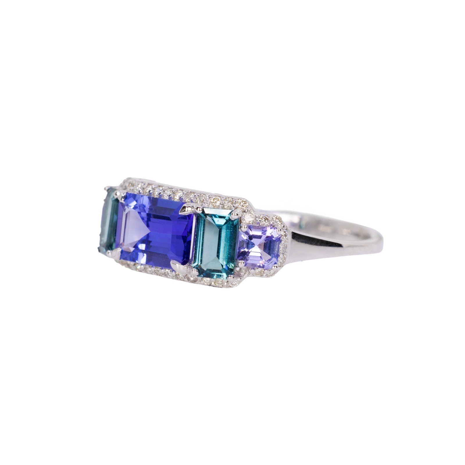  Inel Aur Alb 18K, Tanzanite 0.95 Ct, Turmalina Albastra 0.56 Ct, Tanzanite 0.33 Ct, Diamante 0.14 Ct 3
