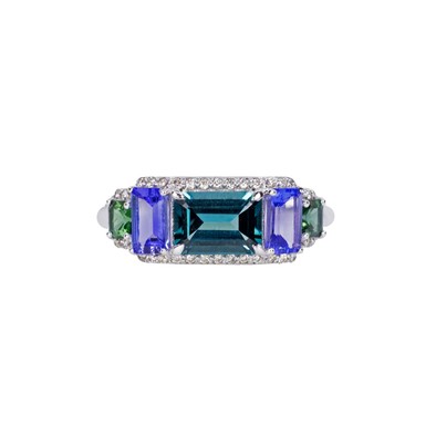  Inel Aur Alb 18K, Turmalina Albastra 0.84 Ct, Tanzanite 0.64 Ct,  Turmalina Verde 0.25 Ct, Diamante 0.14 Ct 1