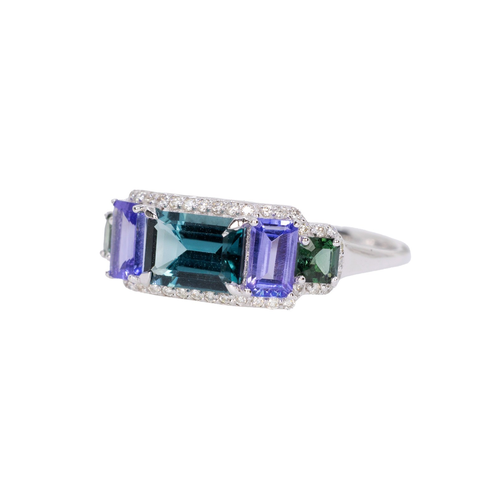  Inel Aur Alb 18K, Turmalina Albastra 0.84 Ct, Tanzanite 0.64 Ct,  Turmalina Verde 0.25 Ct, Diamante 0.14 Ct 3