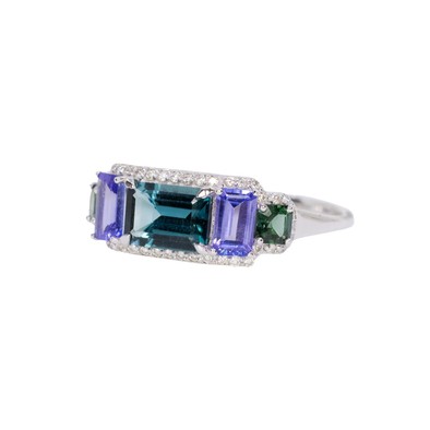  Inel Aur Alb 18K, Turmalina Albastra 0.84 Ct, Tanzanite 0.64 Ct,  Turmalina Verde 0.25 Ct, Diamante 0.14 Ct 3