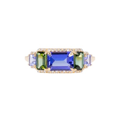  Inel Aur Galben 18K, Tanzanite 0.95 Ct, Turmalina Verde 0.56 Ct,  Tanzanite 0.33 Ct, Diamante 0.14 Ct 1