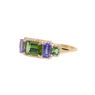  Inel Aur Galben 18K, Turmalina Verde 1.08 Ct, Tanzanite 0.70 Ct, Turmalina Verde 0.31 Ct,  Diamante 0.14 Ct 3
