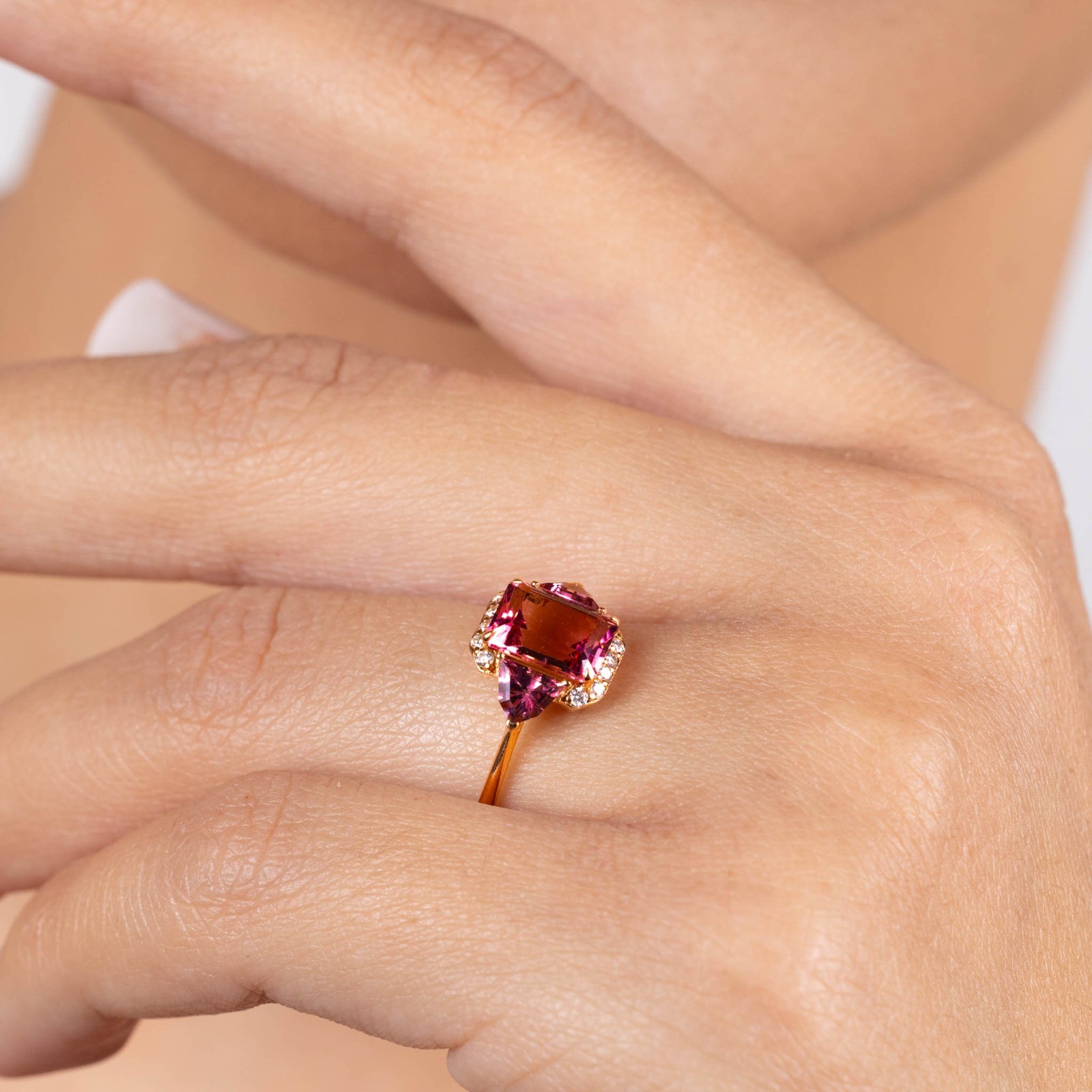  Inel Aur Roz 18K, Turmalina Roz 1.58 Ct, Turmalina Roz 0.50 Ct, Diamante 0.10 Ct 3