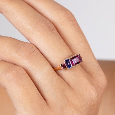  Inel Aur Roz 18K, Turmalina Roz 1.02 Ct, Tanzanite 0.56 Ct, Turmalina Roz 0.35 Ct, Diamante 0.14 Ct 4