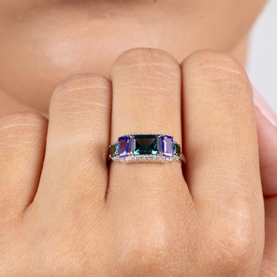  Inel Aur Alb 18K, Turmalina Albastra 0.84 Ct, Tanzanite 0.64 Ct,  Turmalina Verde 0.25 Ct, Diamante 0.14 Ct 2