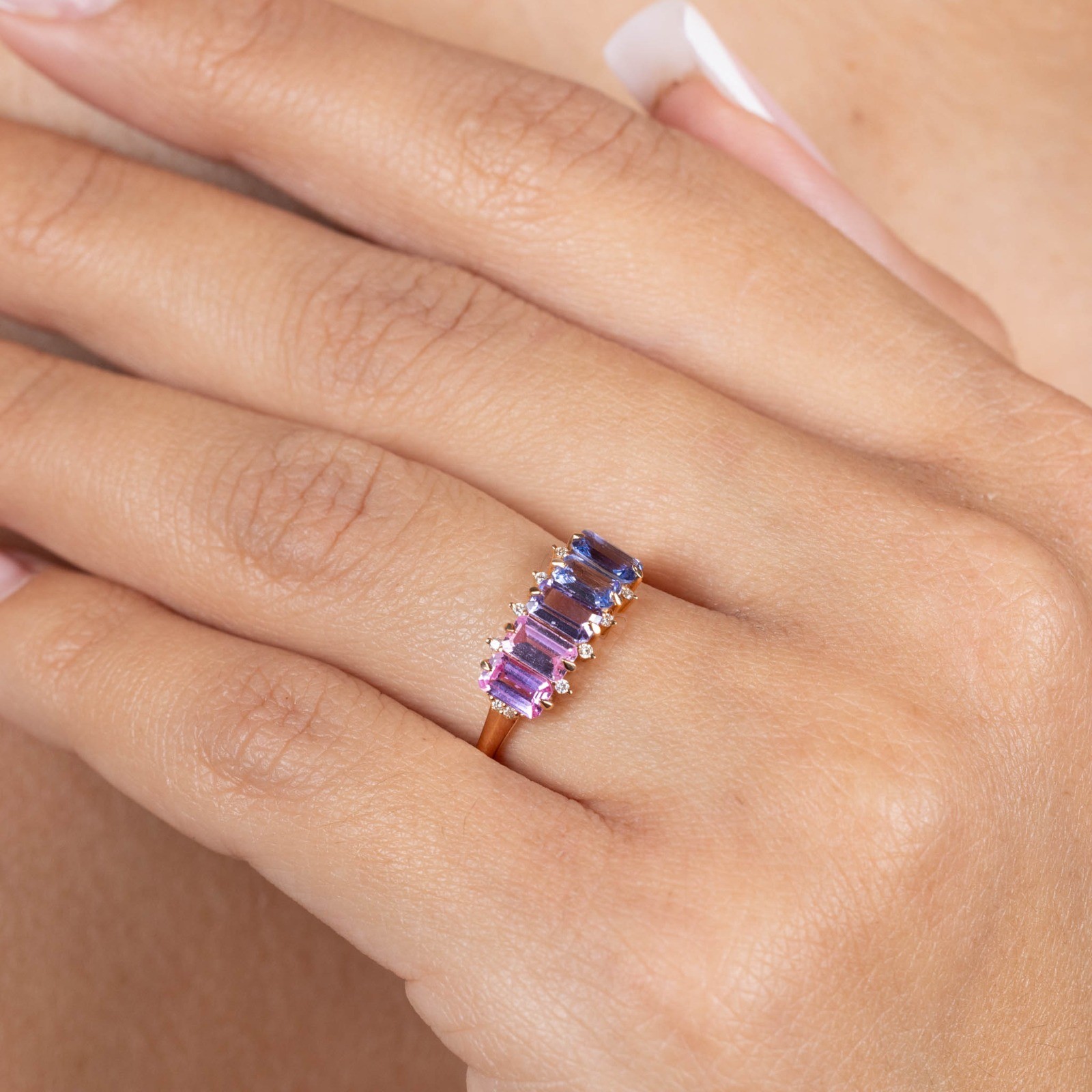  Inel Aur Roz 18K, Safire Multicolore 1.52 ct, Diamante 0.05 Ct 2