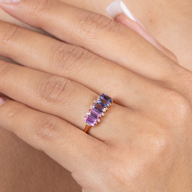  Inel Aur Roz 18K, Safire Multicolore 1.52 ct, Diamante 0.05 Ct 2