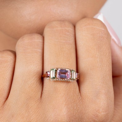  Inel Aur Roz 18K, Turmalina Roz 1.02 Ct, Turmalina Verde 0.58 Ct, Turmalina Roz  0.29 Ct, Diamante 0.14 Ct 2