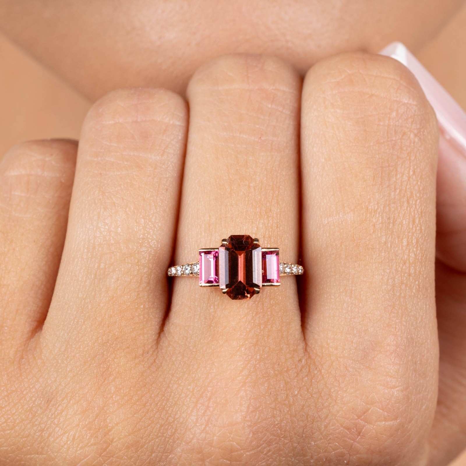  Inel Aur Roz 18K, Turmalina Peach 1.42 Ct, Turmalina Roz 0.57 Ct, Diamante 0.14 Ct 2