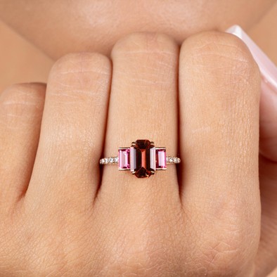  Inel Aur Roz 18K, Turmalina Peach 1.42 Ct, Turmalina Roz 0.57 Ct, Diamante 0.14 Ct 2