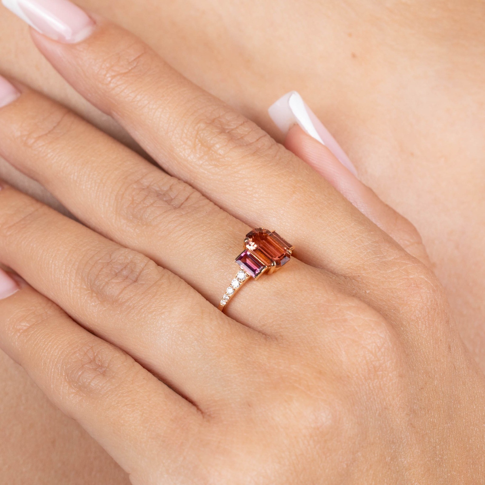  Inel Aur Roz 18K, Turmalina Peach 1.42 Ct, Turmalina Roz 0.57 Ct, Diamante 0.14 Ct 3