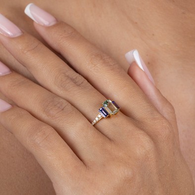  Inel Aur Galben 18K, Turmalina Verde 1.38 Ct, Tanzanite 0.70 Ct, Diamante 0.14 Ct 3