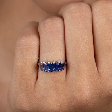  Inel Aur Alb 18K, Safire 1.90 ct, Diamante 0.05 Ct 2