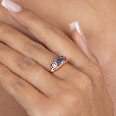  Inel Aur Roz 18K, Aquamarine 0.98 Ct, Turmalina Roz 0.75 Ct, Diamante 0.14 Ct 2