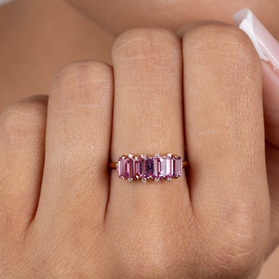  Inel Aur Roz 18K, Safire Roz 1.28 ct, Diamante 0.06 Ct 2