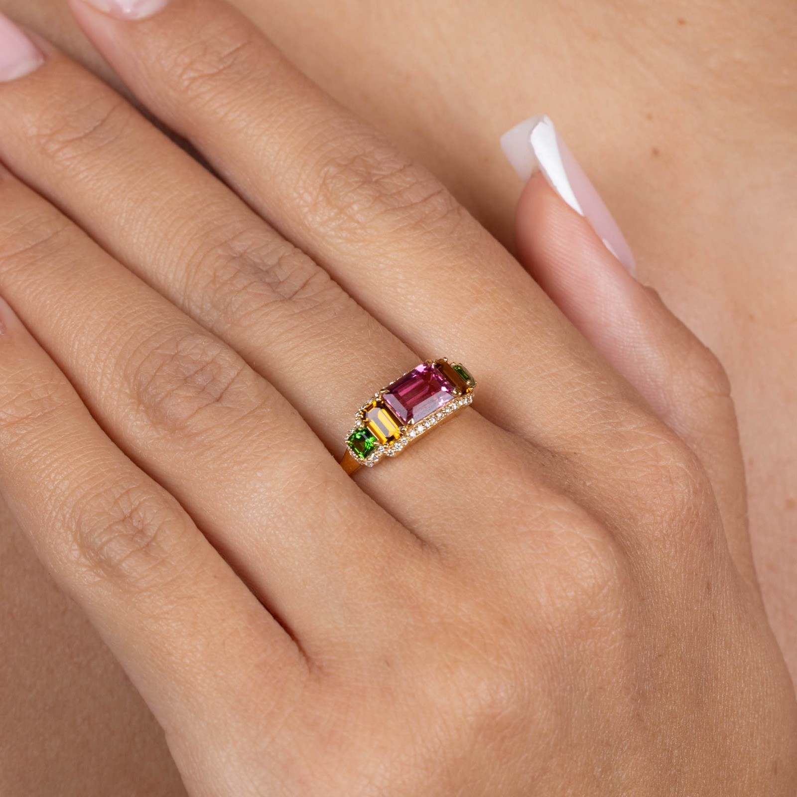  Inel Aur Galben 18K, Turmalina Roz 1.13 Ct, Turmalina Orange 0.50 Ct, Turmalina Verde 0.29 Ct, Diamante 0.14 Ct 4