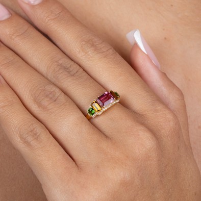  Inel Aur Galben 18K, Turmalina Roz 1.13 Ct, Turmalina Orange 0.50 Ct, Turmalina Verde 0.29 Ct, Diamante 0.14 Ct 4