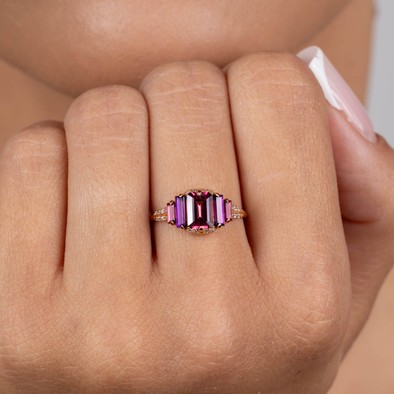  Inel Aur Roz 18K, Turmalina Roz 0.83 Ct, Ametist 0.36 Ct, Turmalina Roz 0.23 Ct, Diamante 0.12 Ct 2