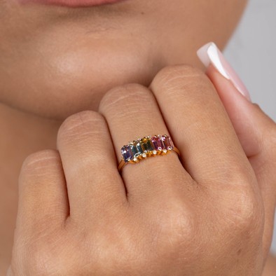  Inel Aur Galben 18K, Safire Multicolore 1.50 ct, Diamante 0.06 Ct 2