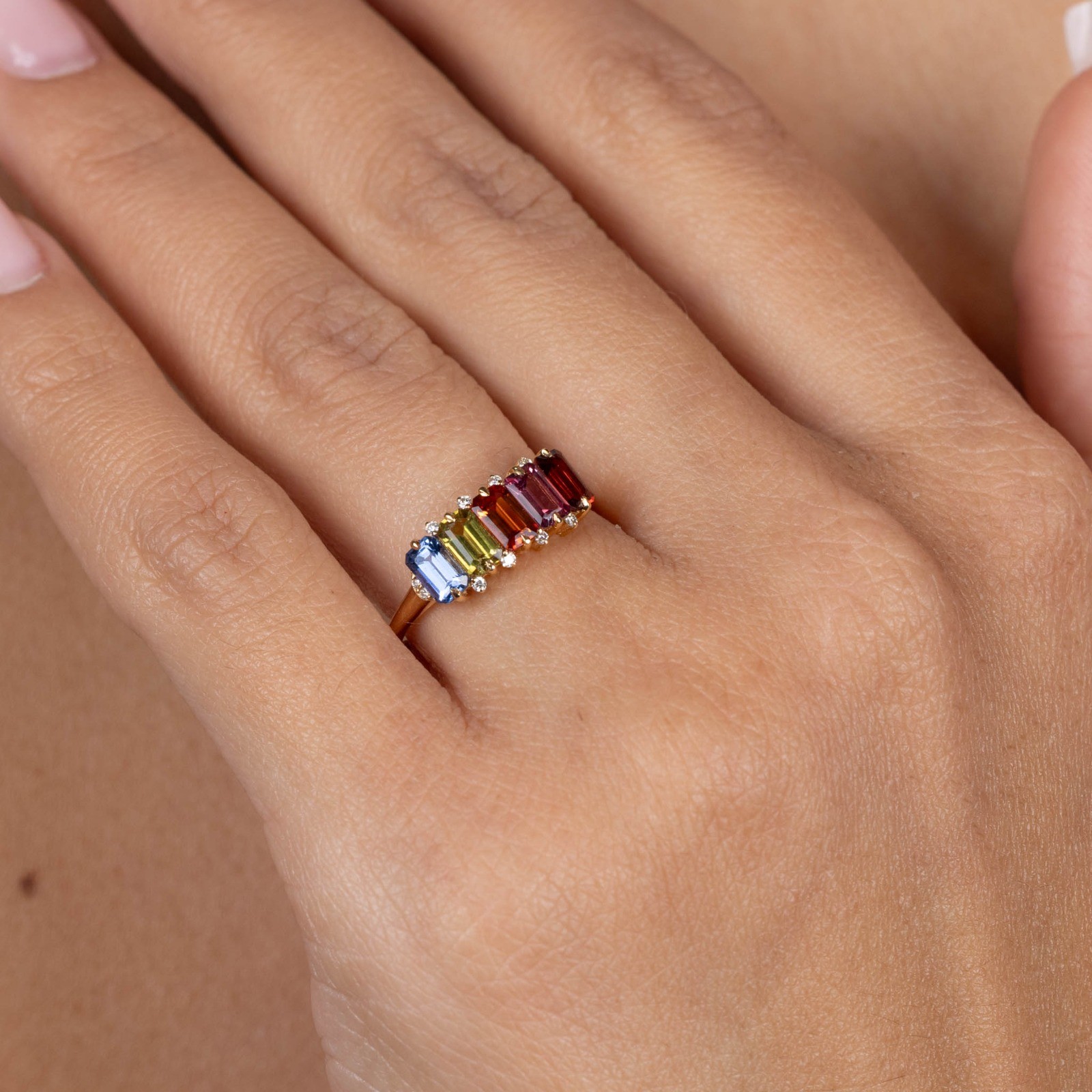  Inel Aur Galben 18K, Safire Multicolore 1.83 ct, Diamante 0.06 Ct 3