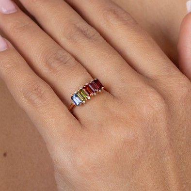  Inel Aur Galben 18K, Safire Multicolore 1.83 ct, Diamante 0.06 Ct 3