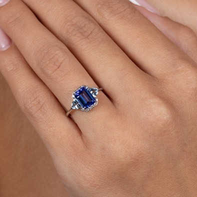  Inel Aur Alb 18K, Tanzanite 1.70 Ct, Aquamarine 0.54 Ct, Diamante 0.09 Ct 2