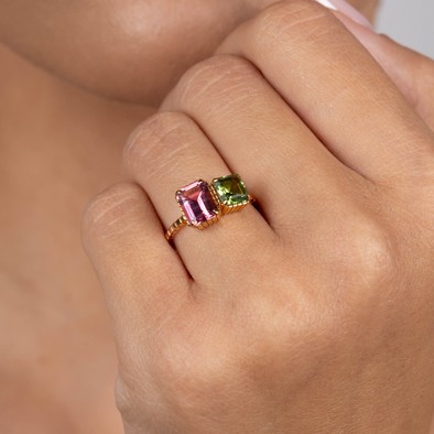  Inel Aur Roz 18K, Turmalina Roz 1.41 Ct, Turmalina Verde 1.01 Ct 2