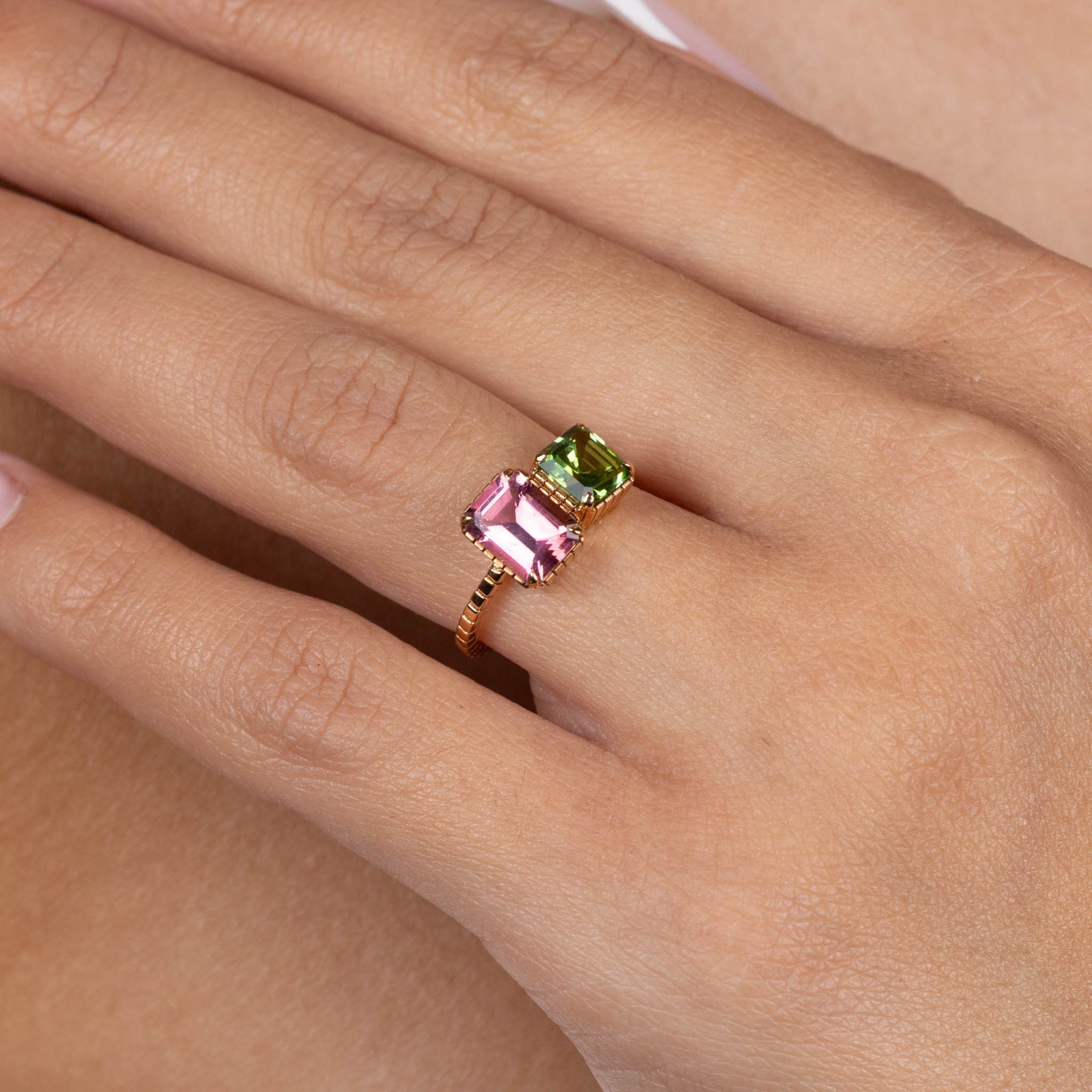  Inel Aur Roz 18K, Turmalina Roz 1.41 Ct, Turmalina Verde 1.01 Ct 3